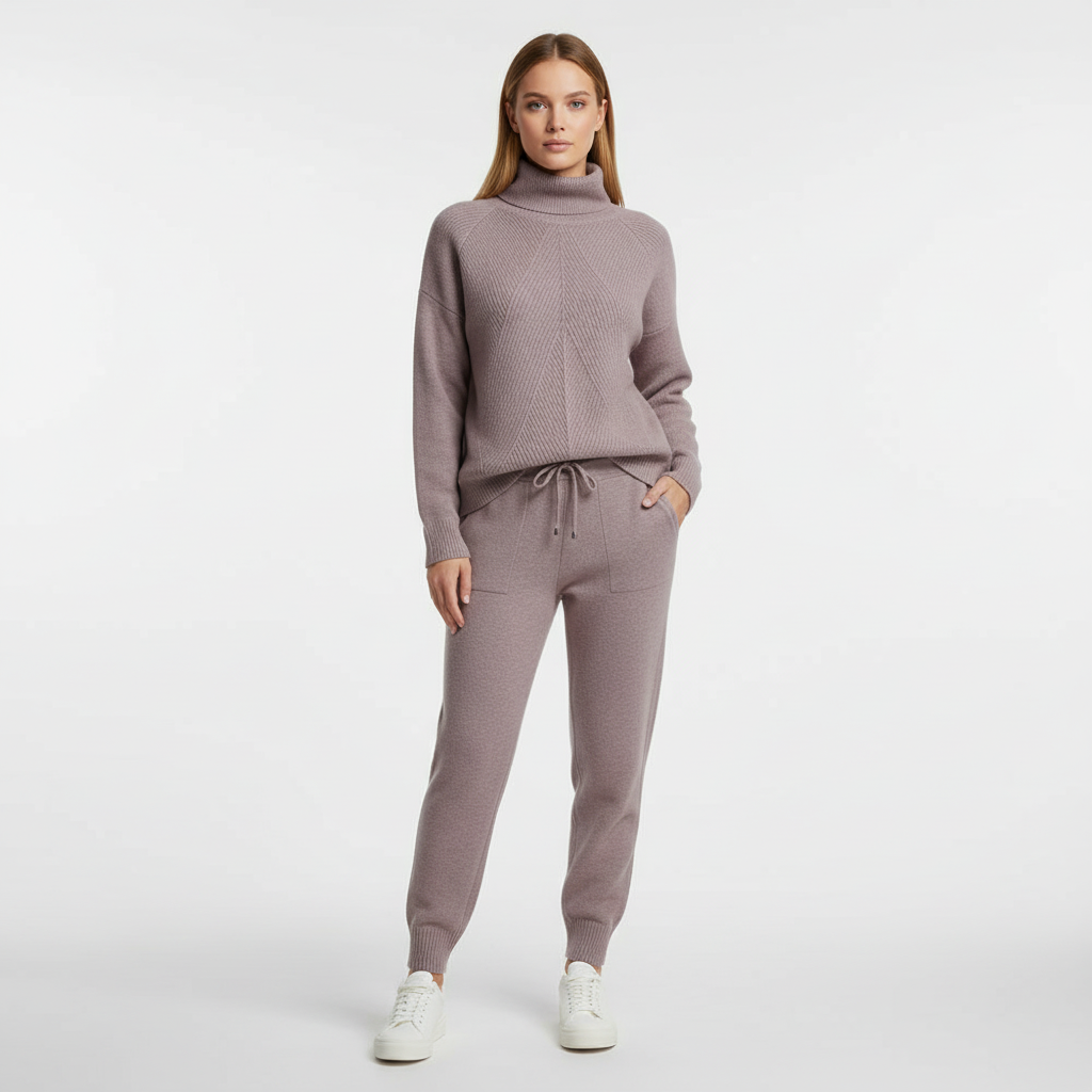 Noémie | Conjunto de Jersey de Cuello Alto Canalé y Pantalón, Cómodo