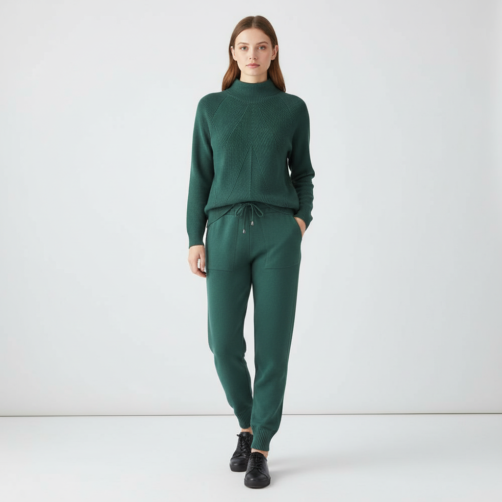Noémie | Conjunto de Jersey de Cuello Alto Canalé y Pantalón, Cómodo