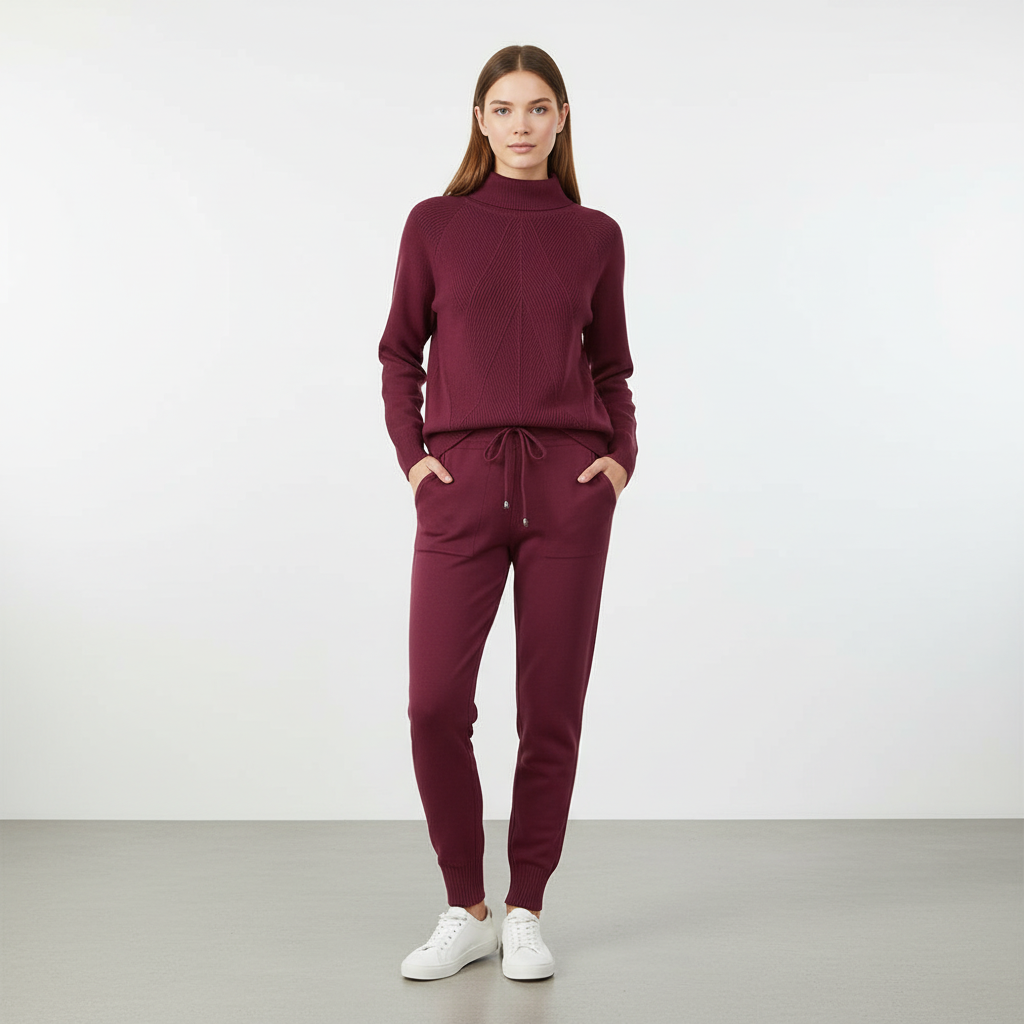 Noémie | Conjunto de Jersey de Cuello Alto Canalé y Pantalón, Cómodo