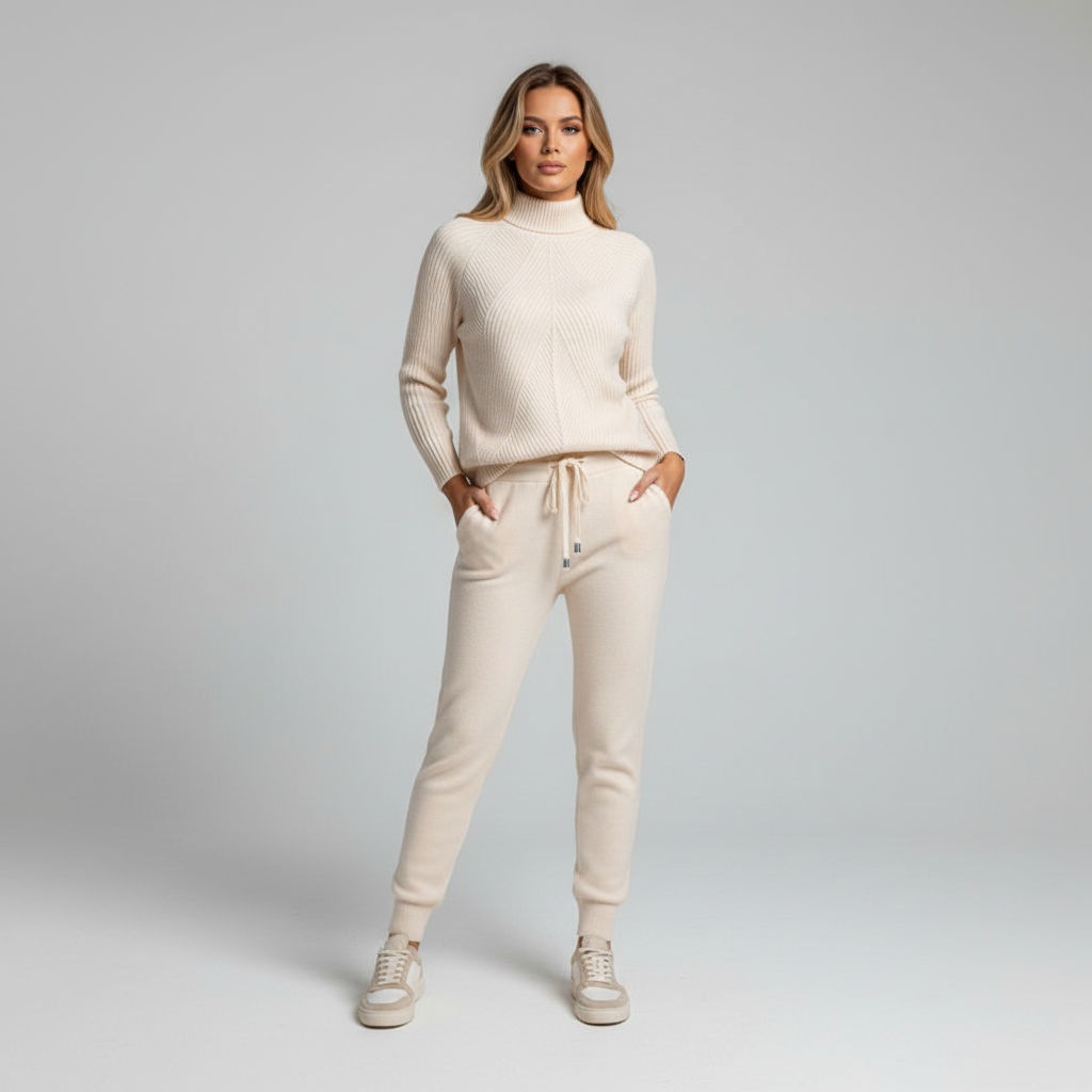 Noémie | Conjunto de Jersey de Cuello Alto Canalé y Pantalón, Cómodo