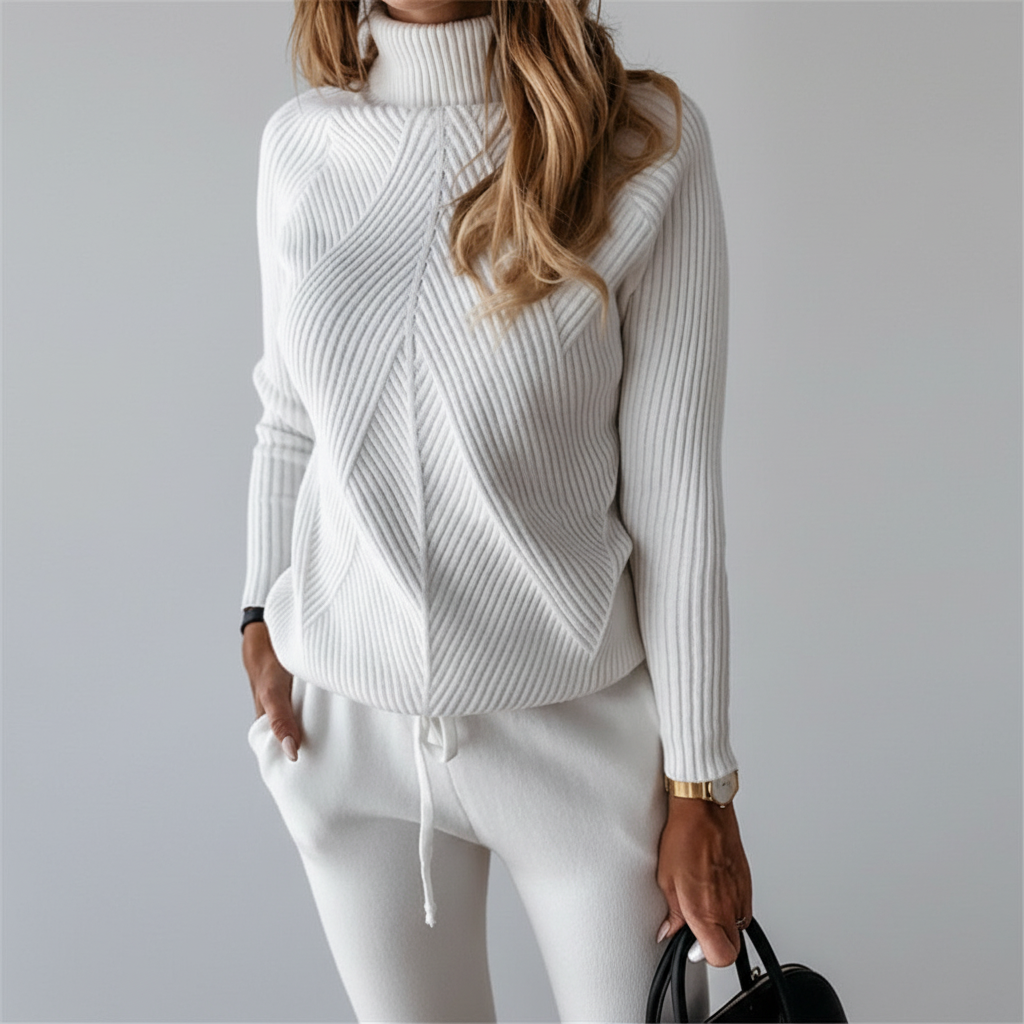 Noémie | Conjunto de Jersey de Cuello Alto Canalé y Pantalón, Cómodo