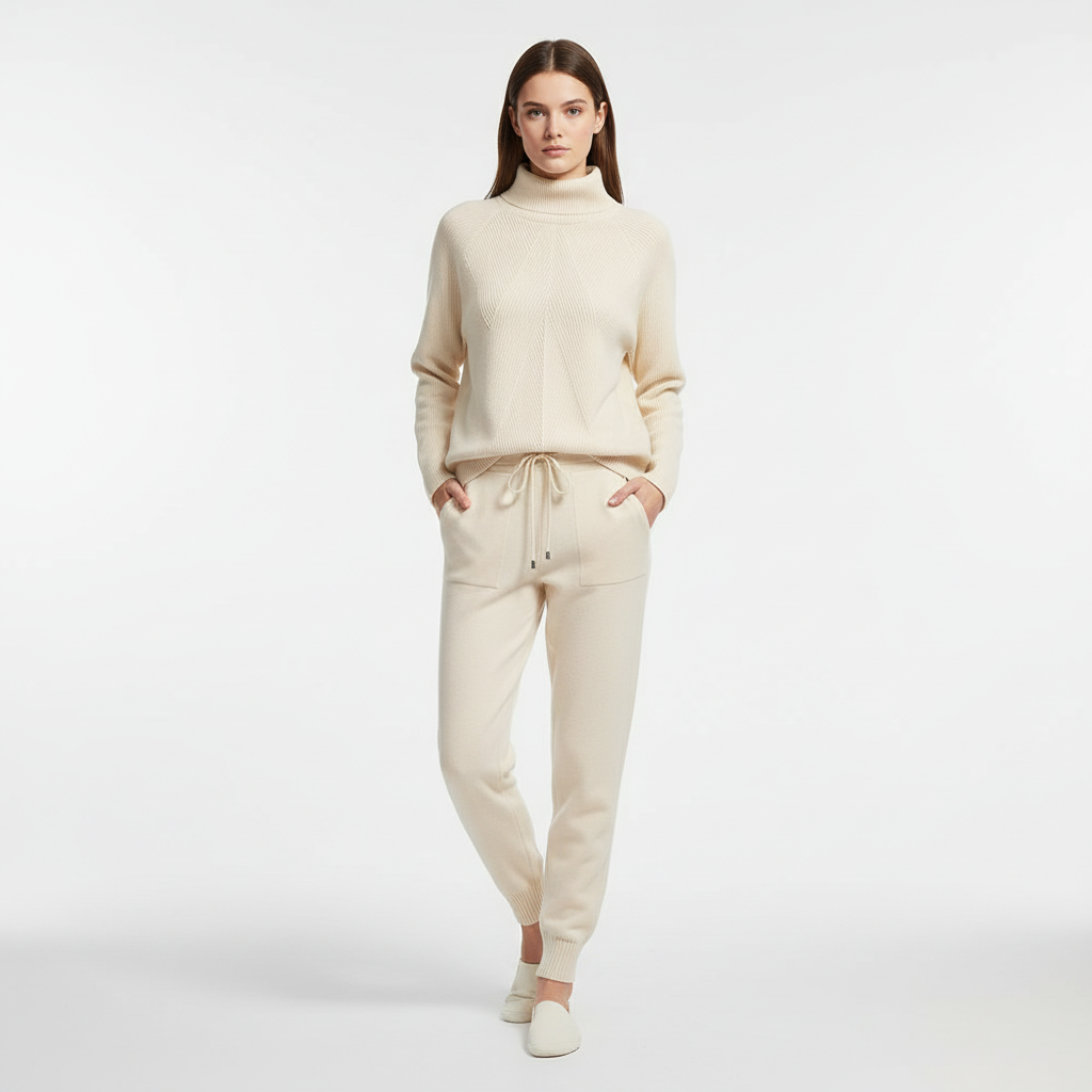 Noémie | Conjunto de Jersey de Cuello Alto Canalé y Pantalón, Cómodo