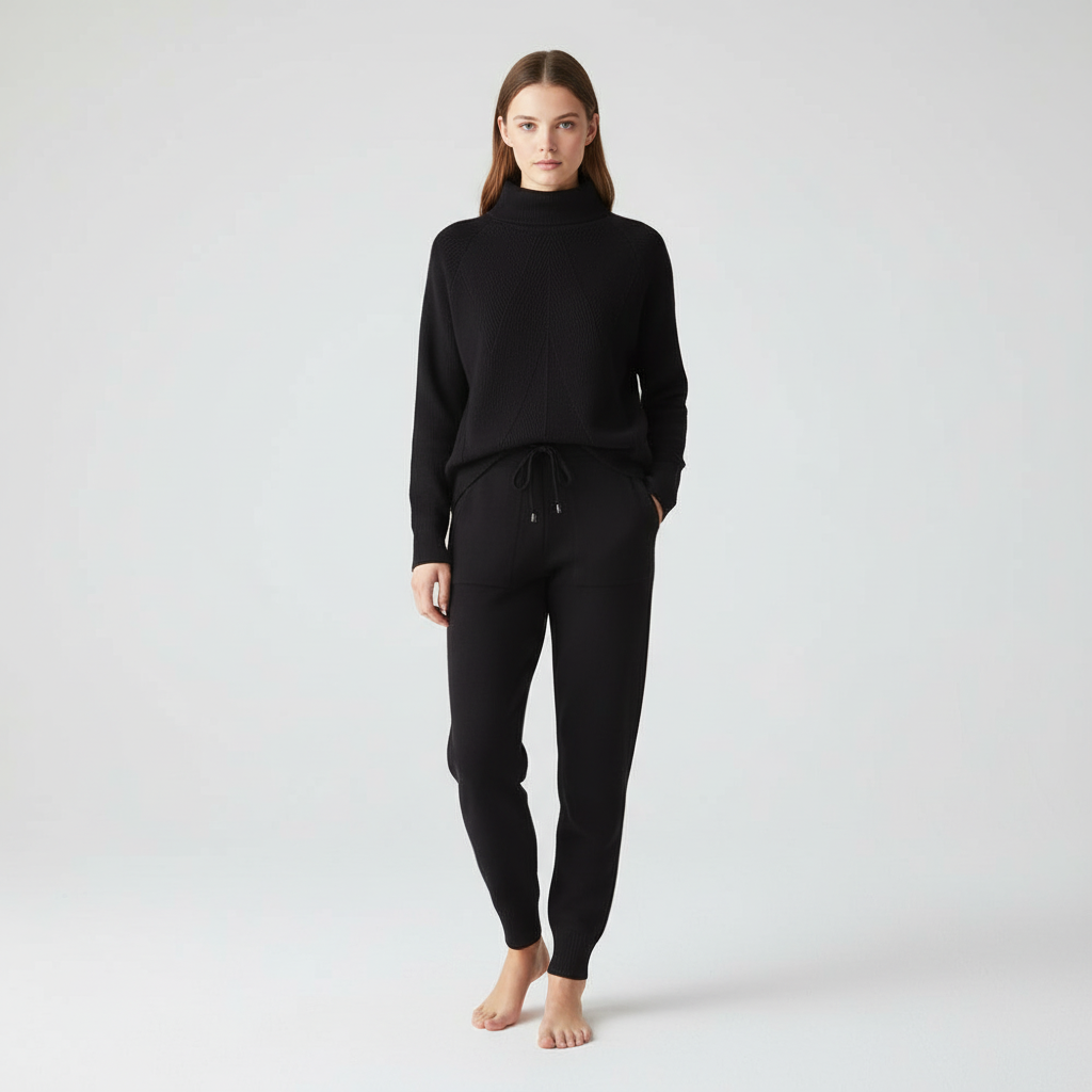 Noémie | Conjunto de Jersey de Cuello Alto Canalé y Pantalón, Cómodo