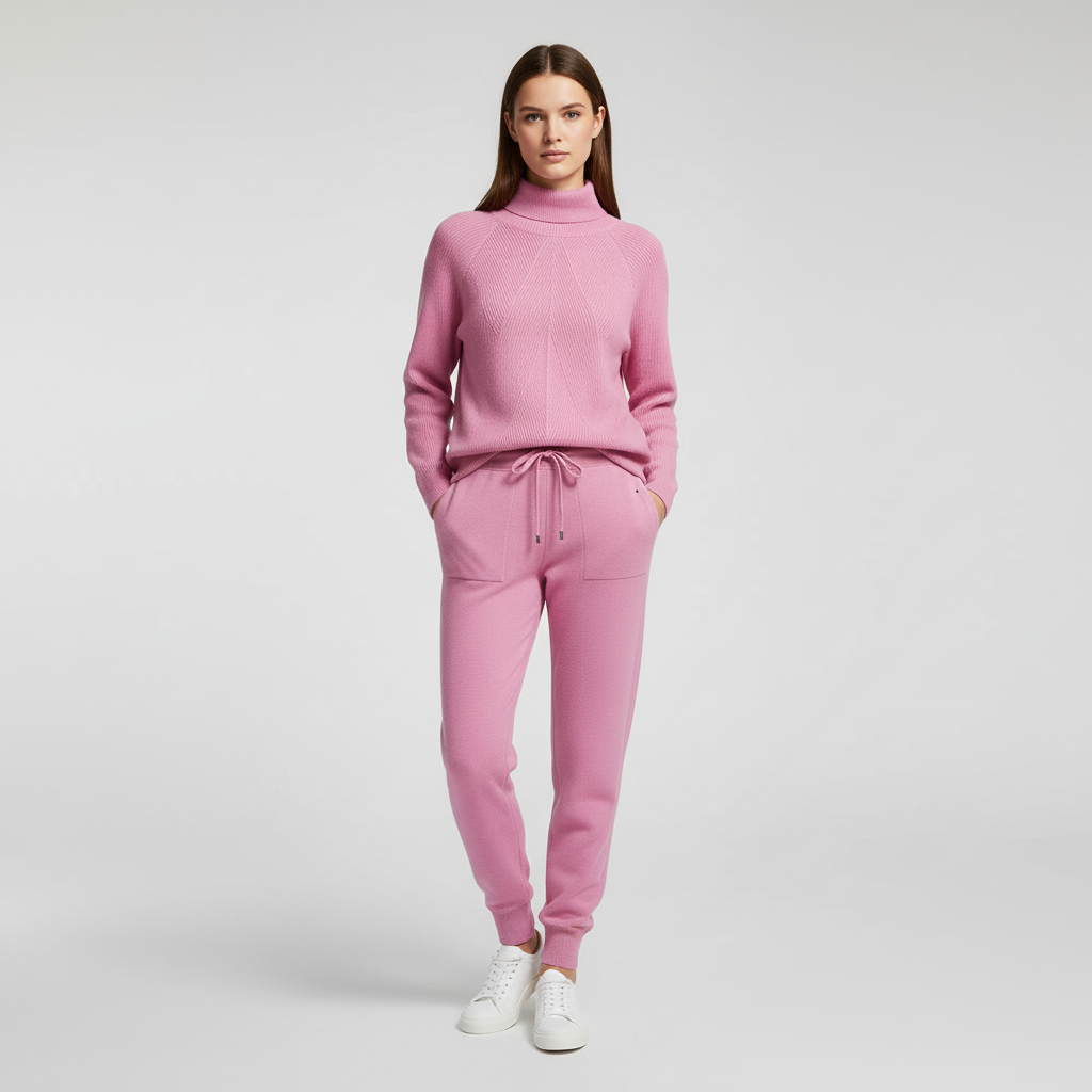 Noémie | Conjunto de Jersey de Cuello Alto Canalé y Pantalón, Cómodo
