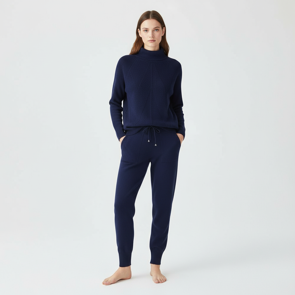 Noémie | Conjunto de Jersey de Cuello Alto Canalé y Pantalón, Cómodo