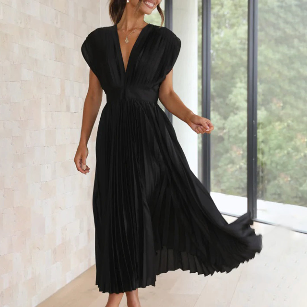 Marni | Vestido Midi Plisado con Escote en V, Elegante y Sofisticado