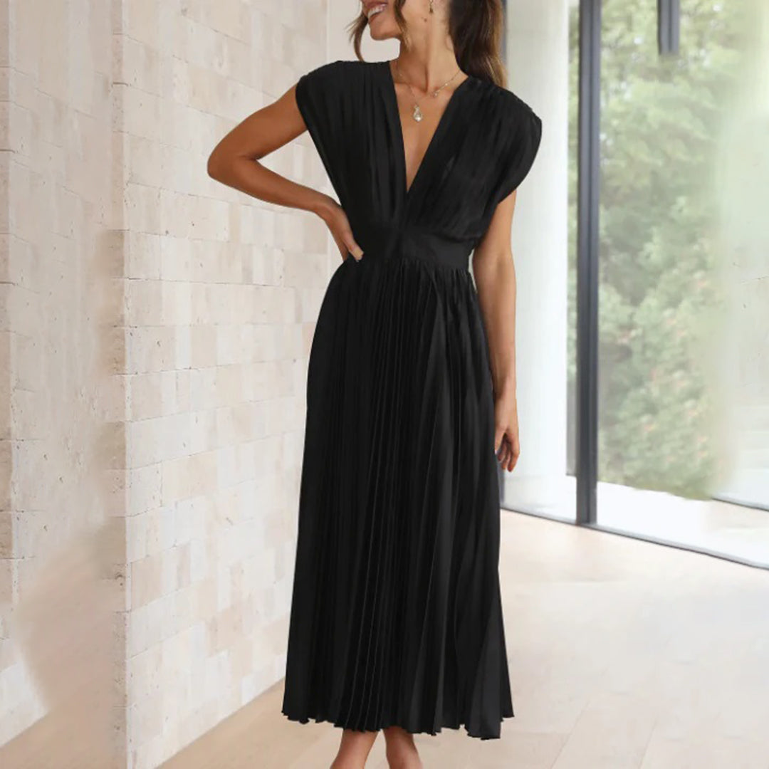 Marni | Vestido Midi Plisado con Escote en V, Elegante y Sofisticado