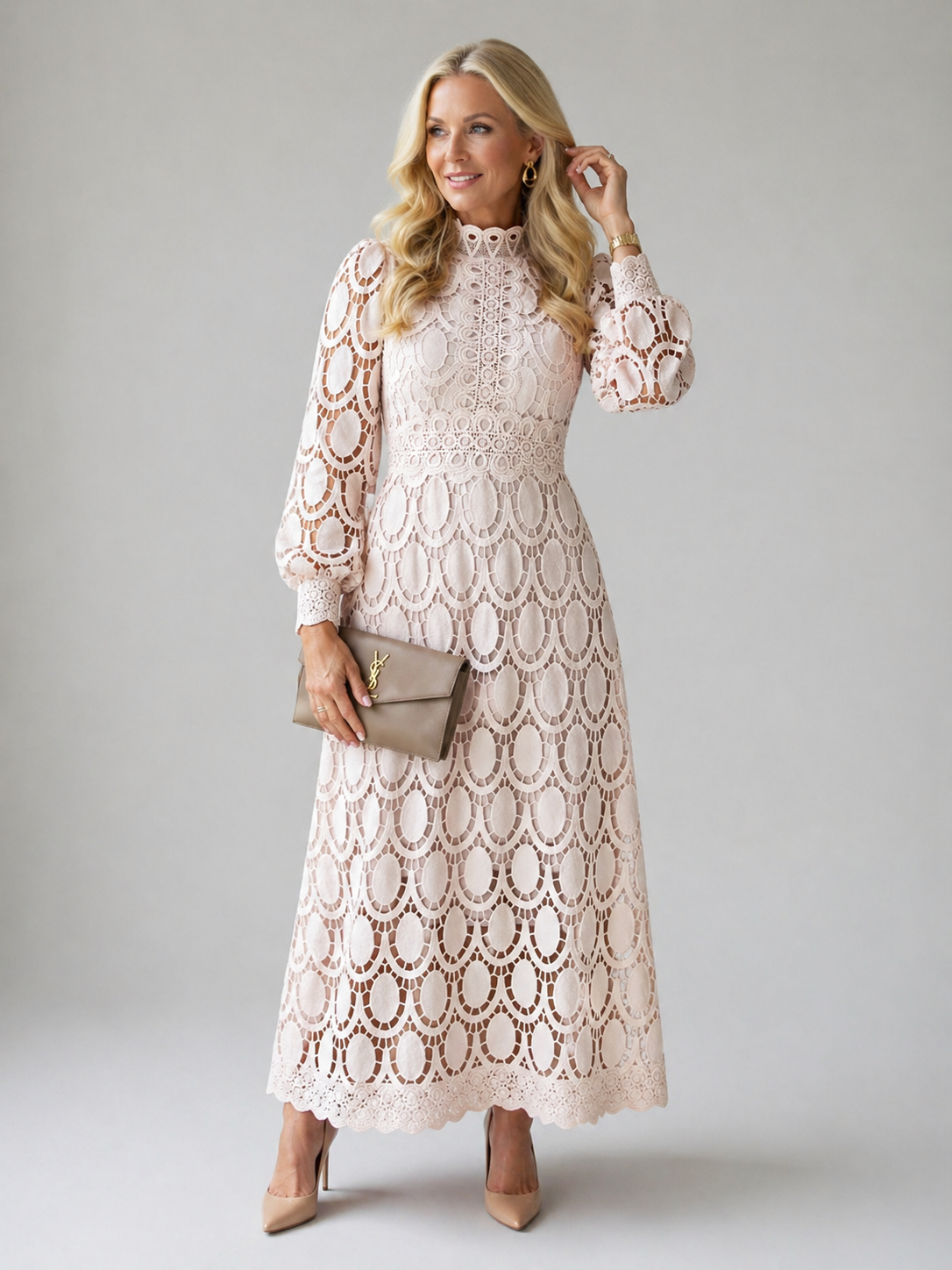 Eloah | Vestido Midi de Encaje con Manga Larga, Elegante y Femenino