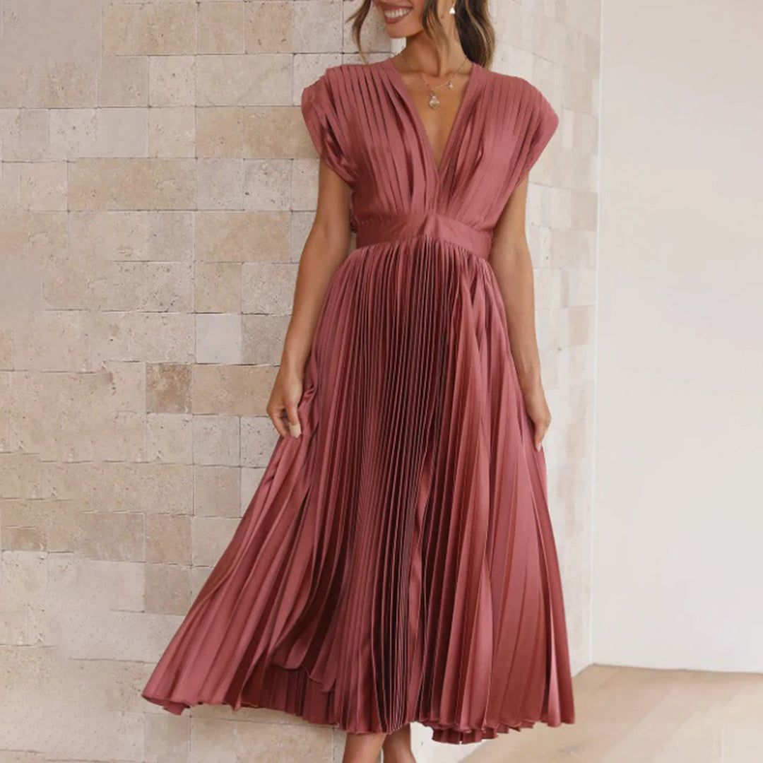 Marni | Vestido Midi Plisado con Escote en V, Elegante y Sofisticado