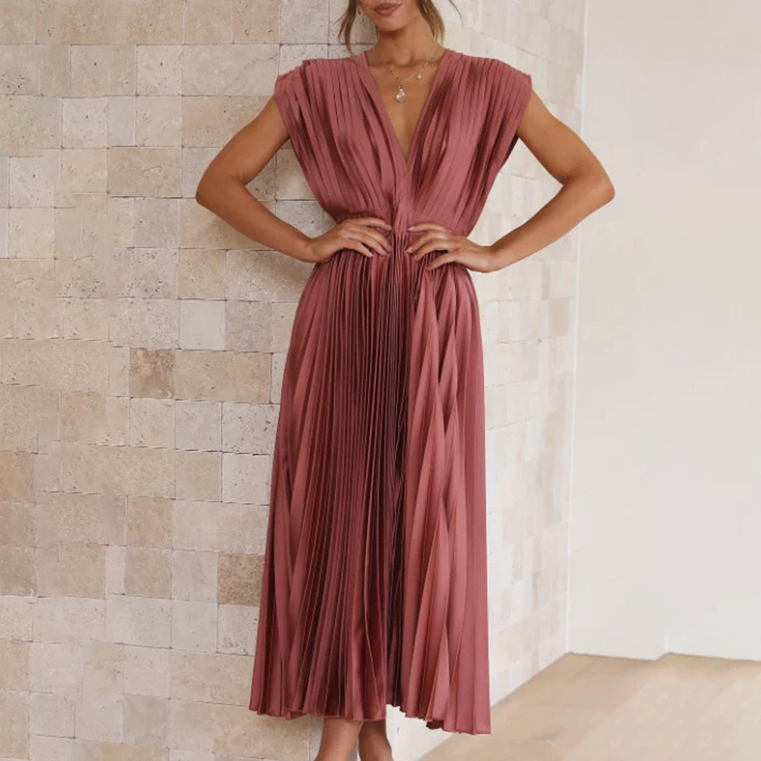 Marni | Vestido Midi Plisado con Escote en V, Elegante y Sofisticado