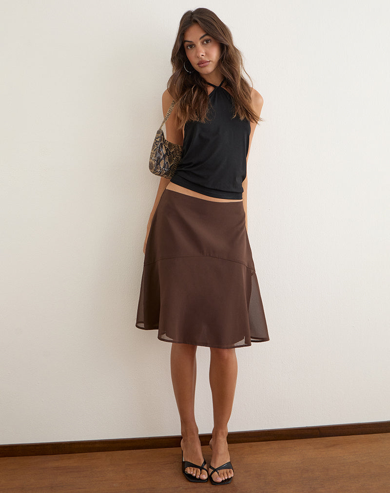 Irina | Falda Midi de Gasa Evasé con Bajo Transparente, Fluida