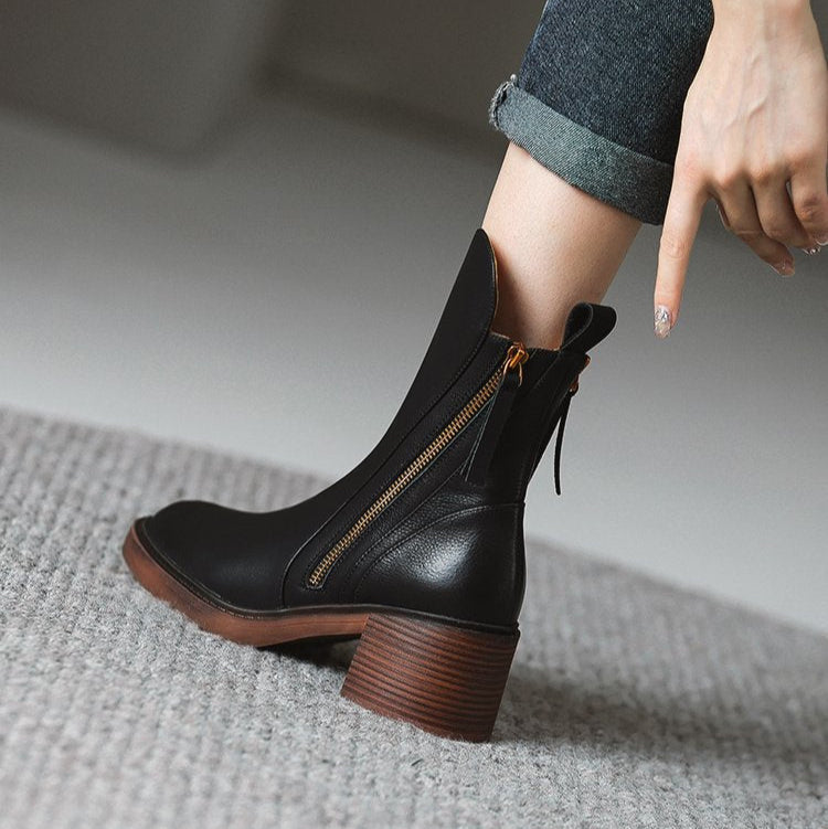 Imelda | Botines de Piel Minimalistas con Cremallera, Elegantes