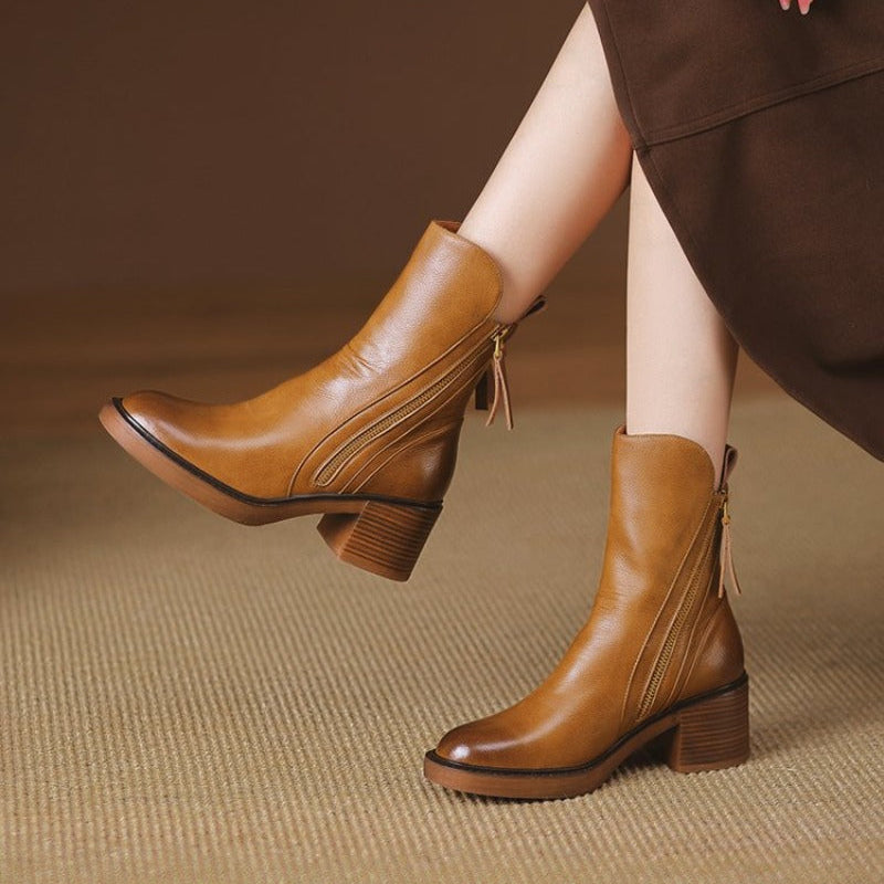 Imelda | Botines de Piel Minimalistas con Cremallera, Elegantes