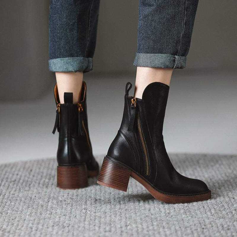 Imelda | Botines de Piel Minimalistas con Cremallera, Elegantes