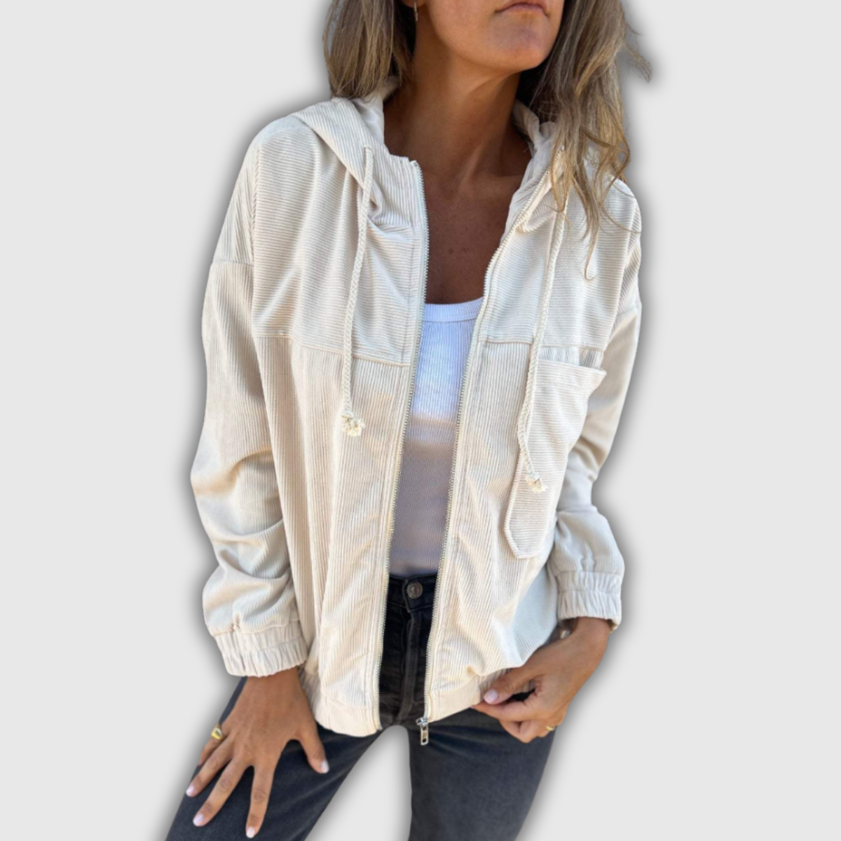 Eileen | Chaqueta de Pana con Capucha y Cremallera, Casual