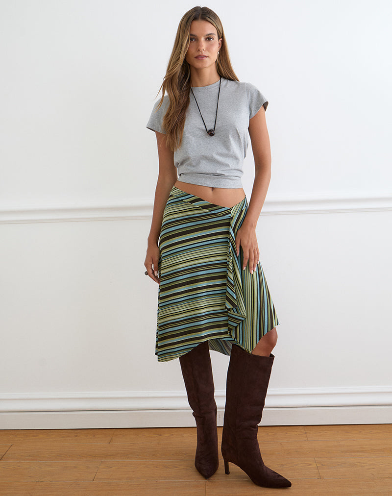 Paola | Falda Midi Cruzada con Rayas Verdes, Fresca