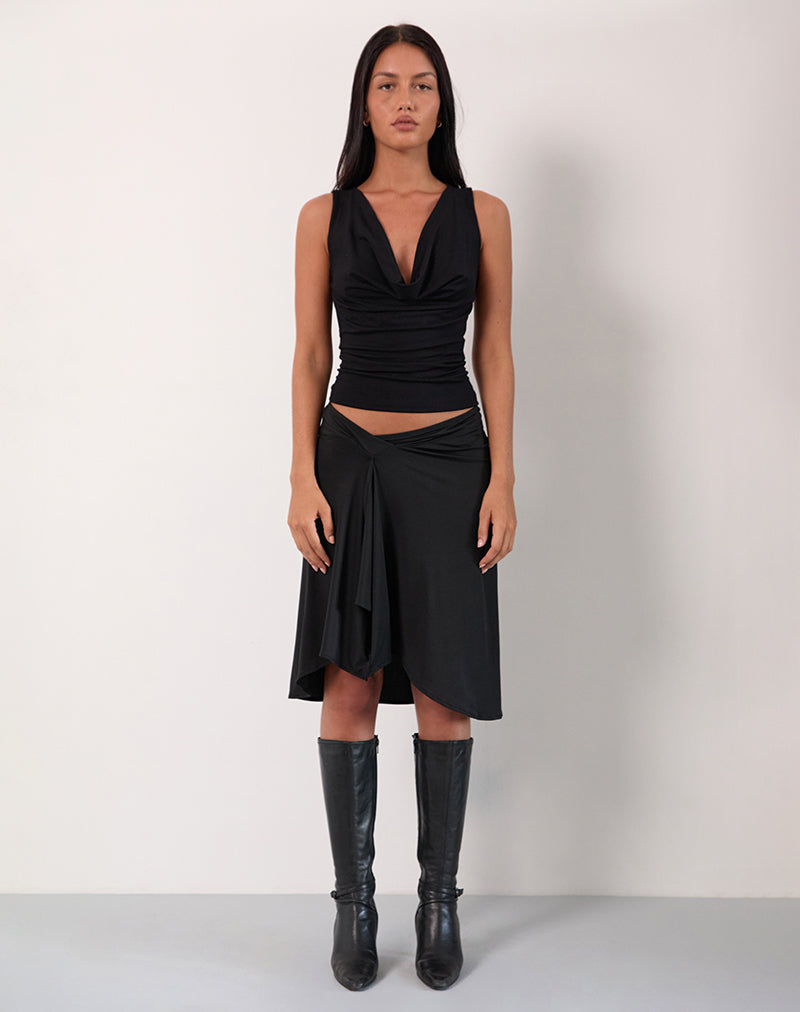 Melina | Falda Midi Cruzada con Volante en Cascada, Elegante
