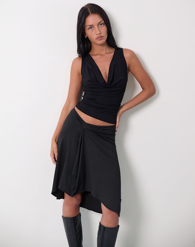 Melina | Falda Midi Cruzada con Volante en Cascada, Elegante