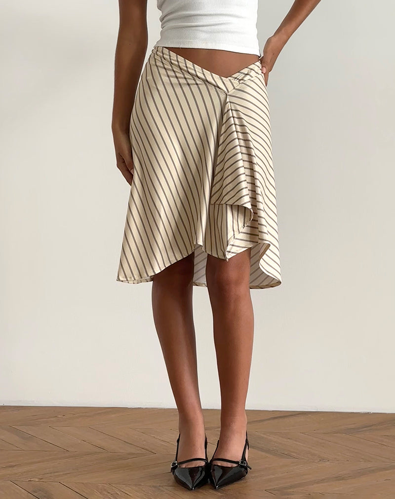 Ona | Falda Midi Cruzada con Rayas Diagonales, Alegre