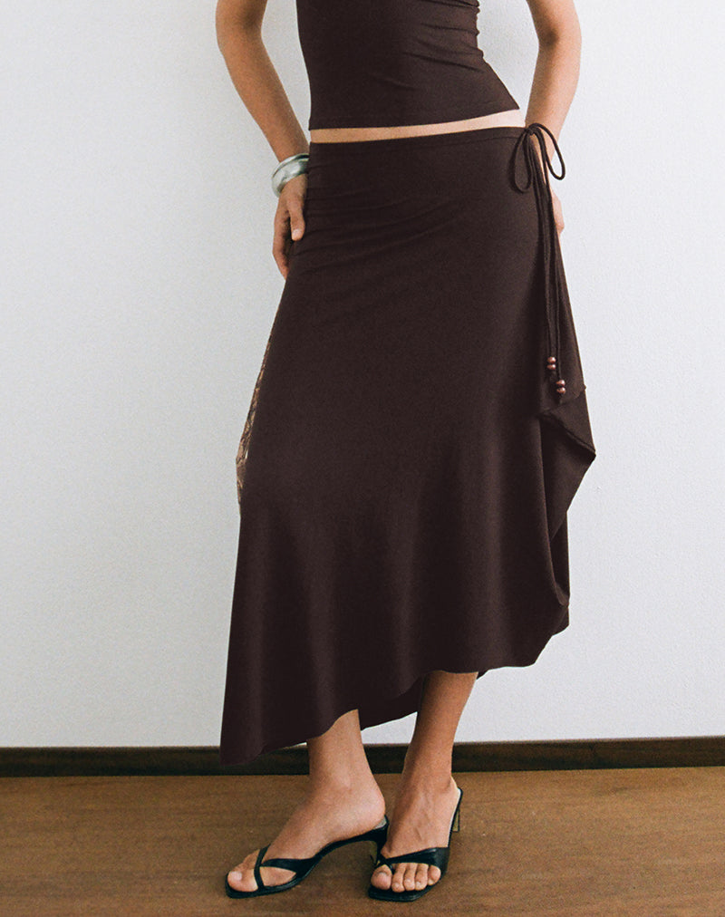 Coral | Falda Maxi Drapeada con Nudo y Abalorios, Elegante