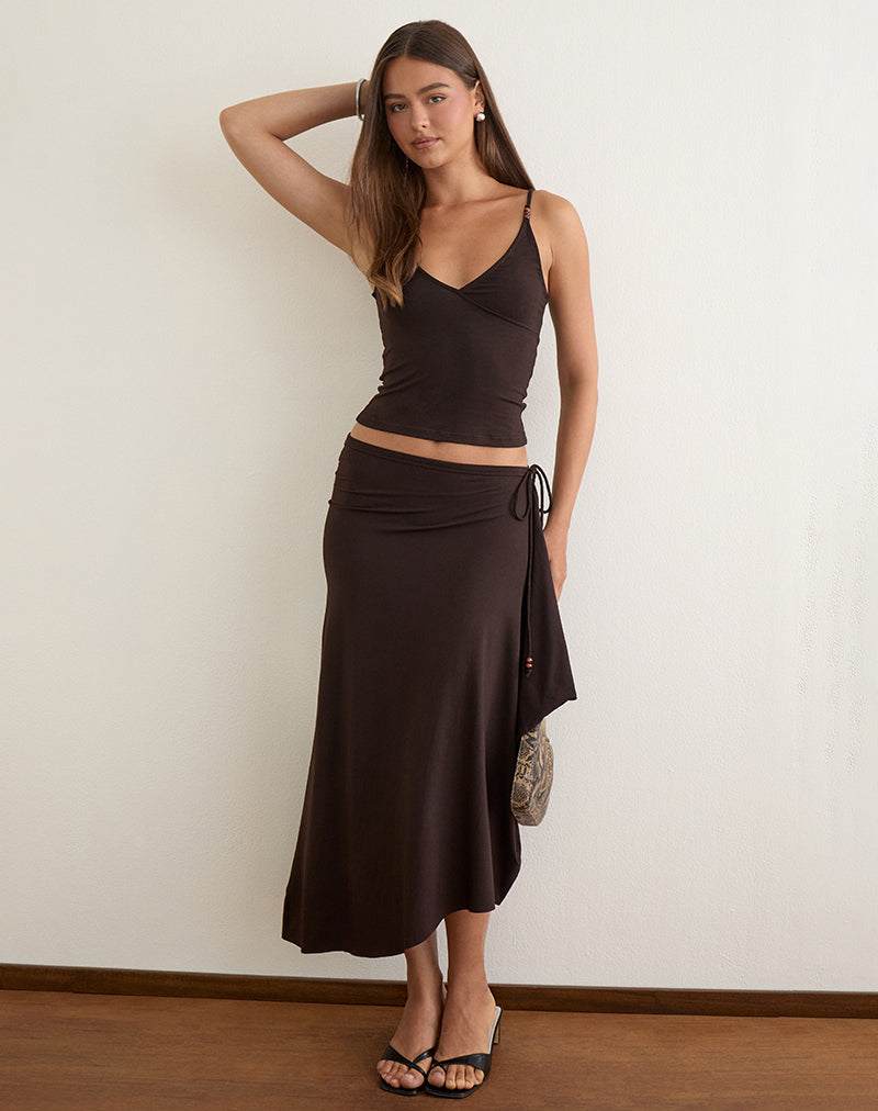 Coral | Falda Maxi Drapeada con Nudo y Abalorios, Elegante