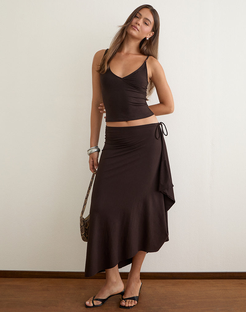 Coral | Falda Maxi Drapeada con Nudo y Abalorios, Elegante