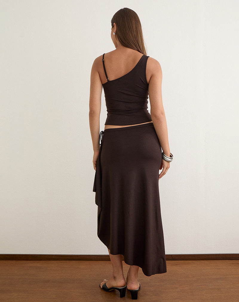 Coral | Falda Maxi Drapeada con Nudo y Abalorios, Elegante