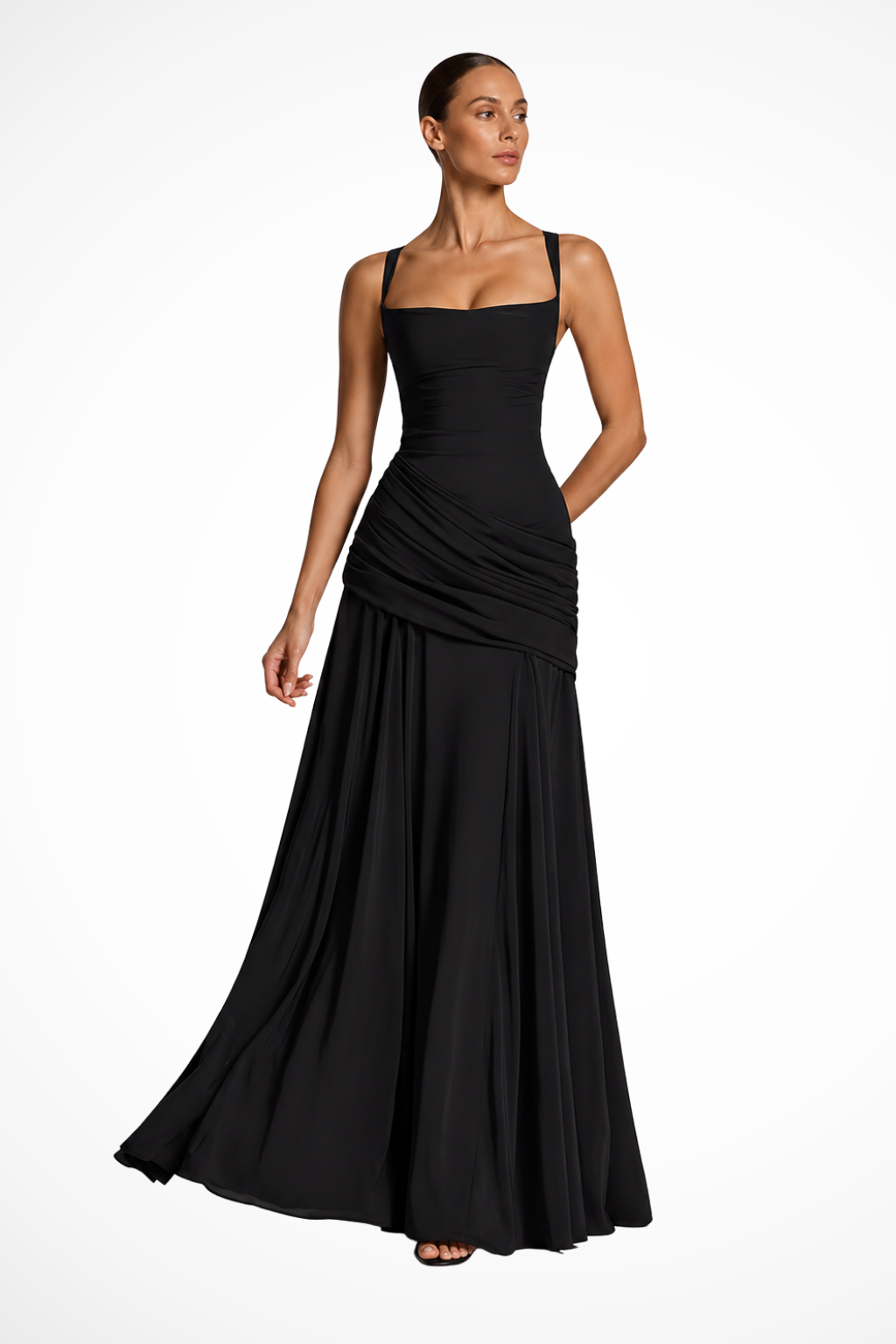 Lavinia | Vestido Maxi de Invitada con Escote Cuadrado, Fruncido y Abertura