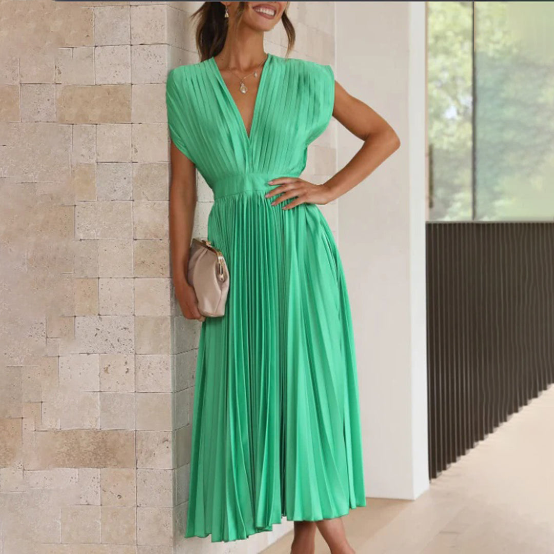 Marni | Vestido Midi Plisado con Escote en V, Elegante y Sofisticado