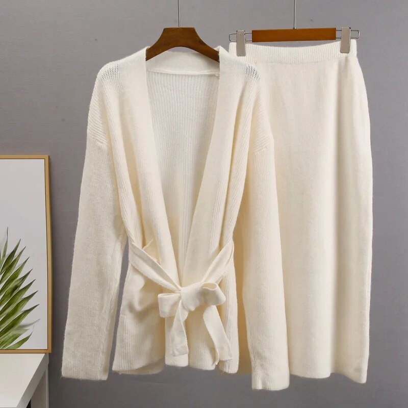 Florence | Conjunto de Cárdigan con Cinturón y Falda, Cómodo
