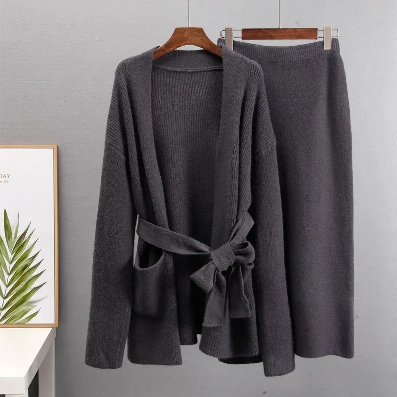 Florence | Conjunto de Cárdigan con Cinturón y Falda, Cómodo