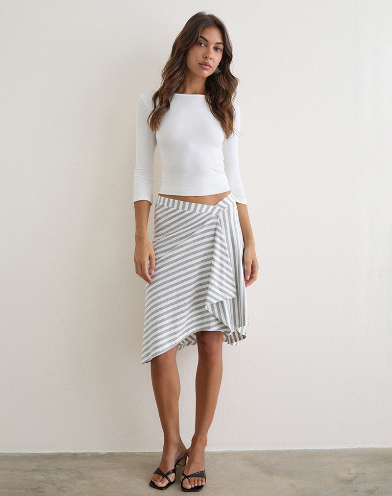 Flor | Falda Midi a Rayas con Volante Lateral, Casual