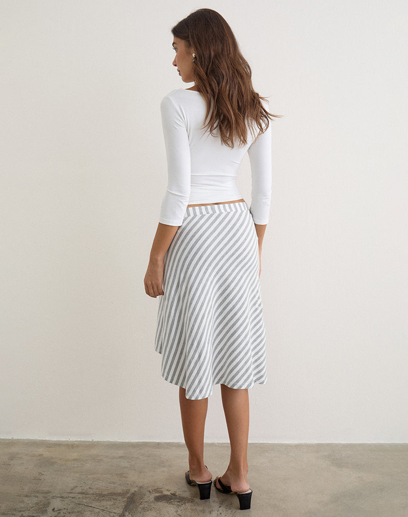 Flor | Falda Midi a Rayas con Volante Lateral, Casual