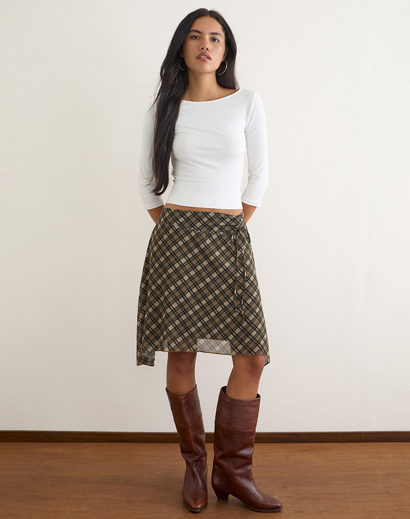 Sira | Falda Midi de Gasa a Cuadros con Lazada Lateral, Romántica