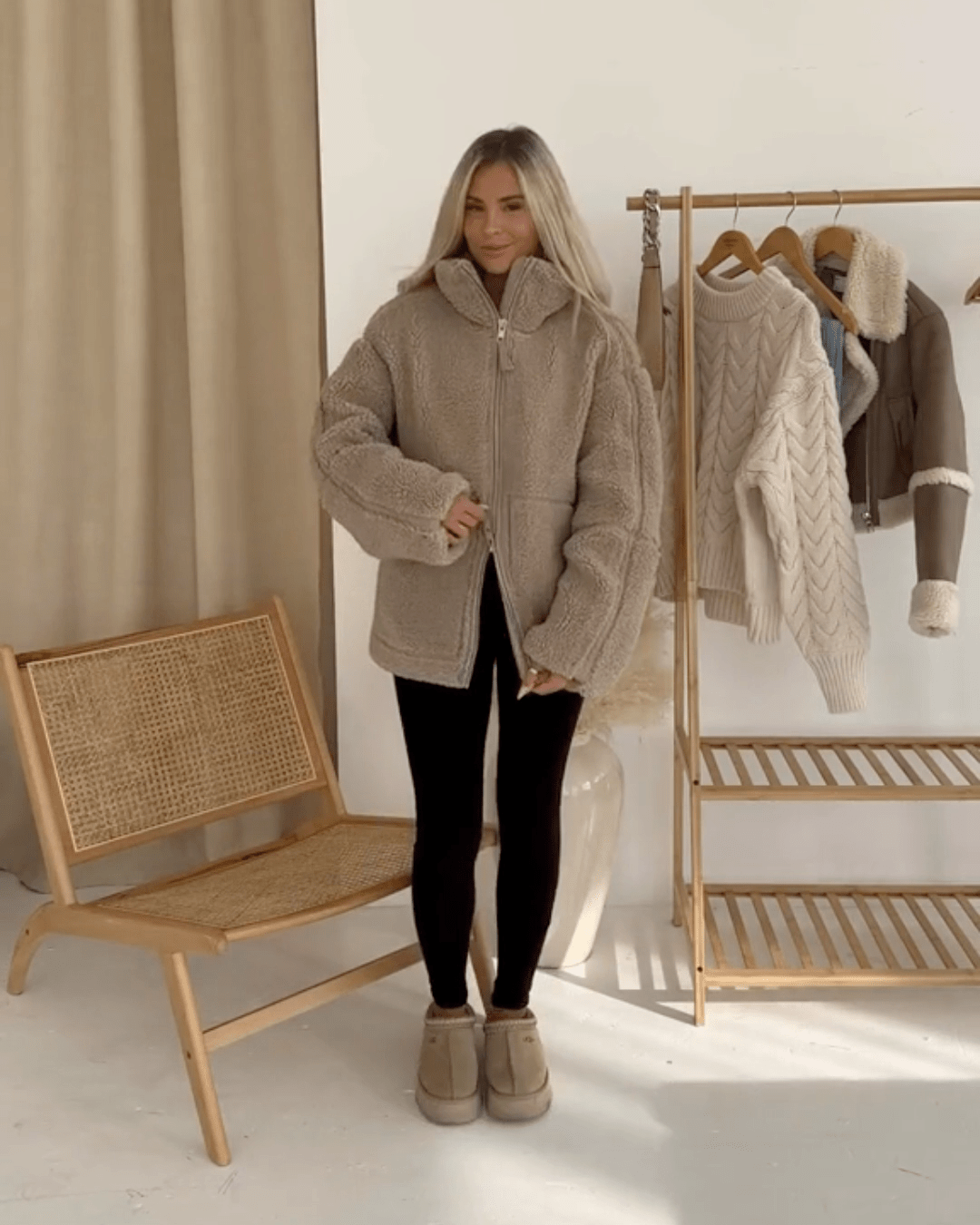 Raffaella | Chaqueta Teddy con Doble Cremallera, Acogedora