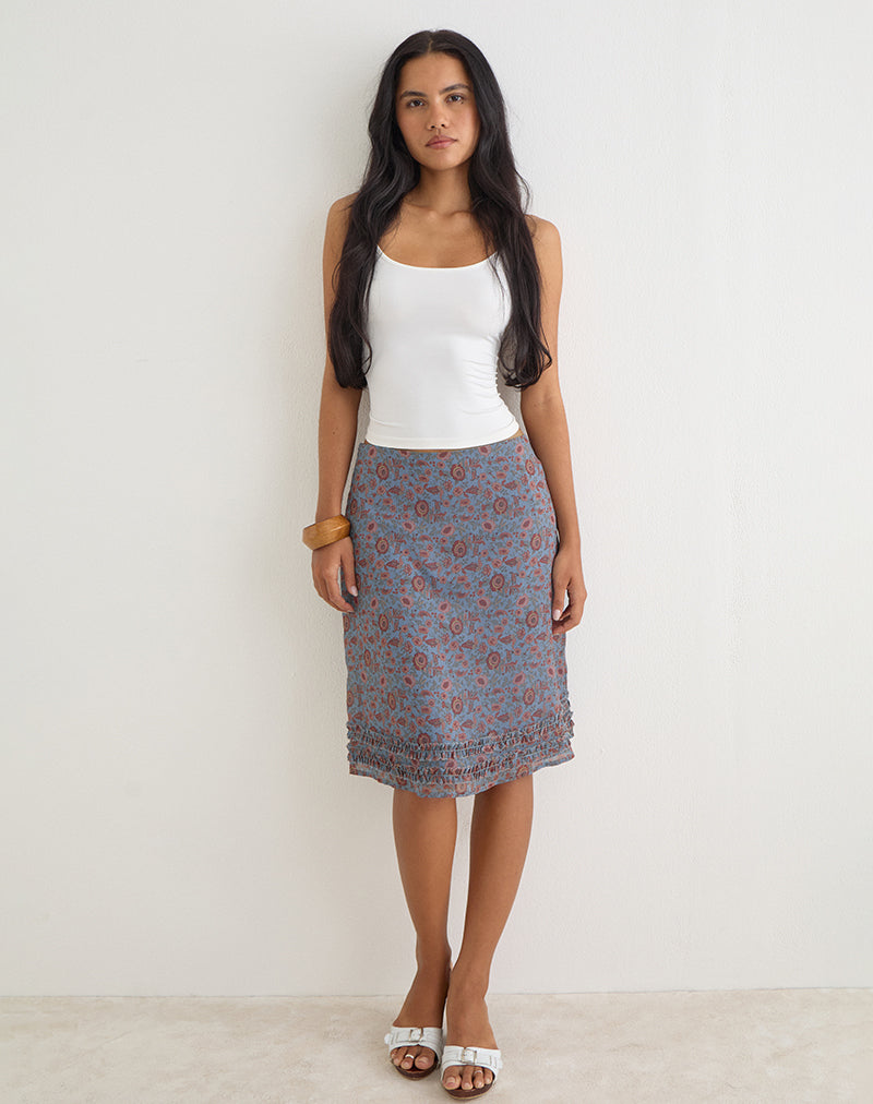 Zaida | Falda Midi de Gasa con Volantes y Flores, Romántica