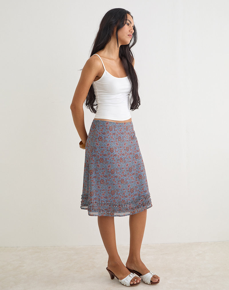 Zaida | Falda Midi de Gasa con Volantes y Flores, Romántica
