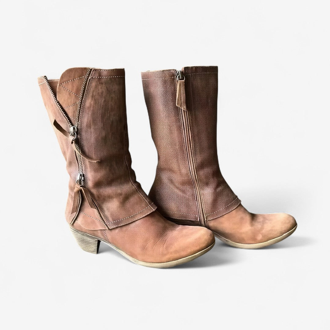 Gioia | Botas de Piel Auténtica a Media Pierna con Cremallera, Otoñales