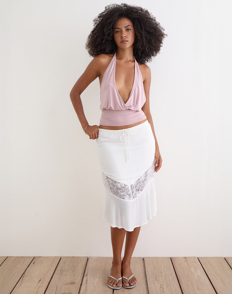 Rut | Falda Midi con Panel de Encaje y Cordón, Romántica