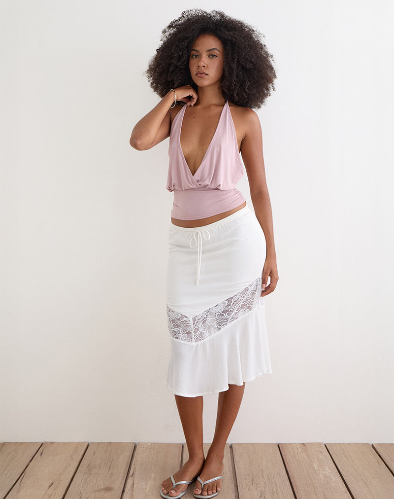 Rut | Falda Midi con Panel de Encaje y Cordón, Romántica