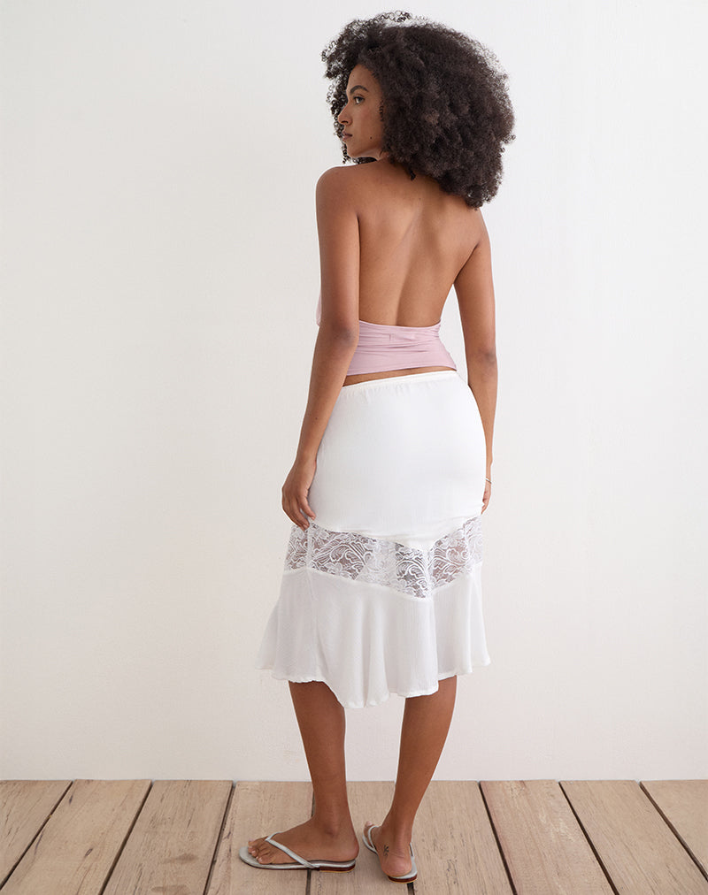 Rut | Falda Midi con Panel de Encaje y Cordón, Romántica