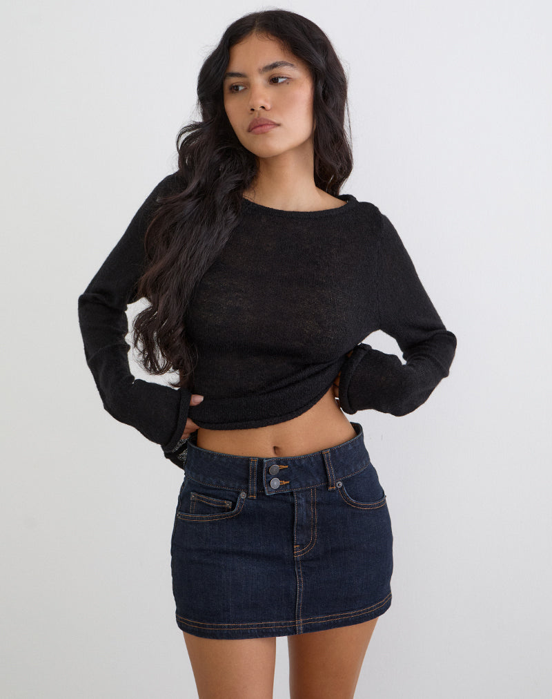Claudia | Falda Mini Vaquera Elástica de Tiro Bajo, Moderna
