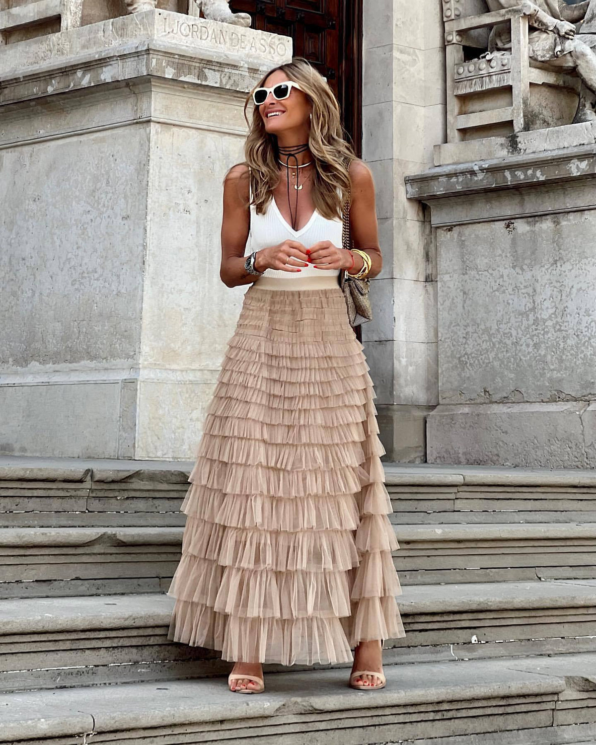 Marcella | Falda Maxi de Volantes en Capas, Elegante