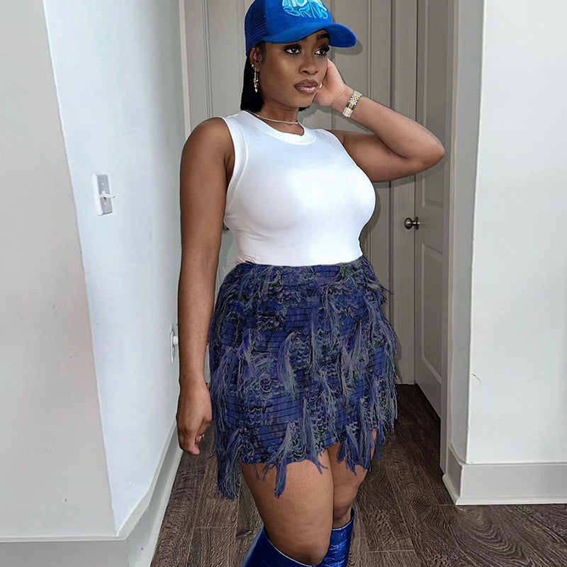 Nicoletta | Falda Mini de Tiro Alto con Flecos, Atrevida