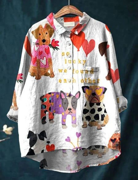 Lola | Camisa Blanca con Estampado de Perros, Divertida