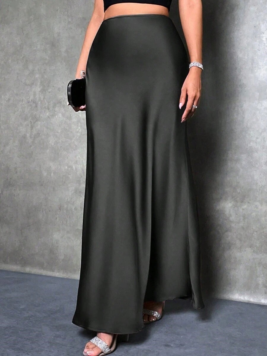 Rafaela | Falda Midi de Satén de Tiro Alto, Elegante