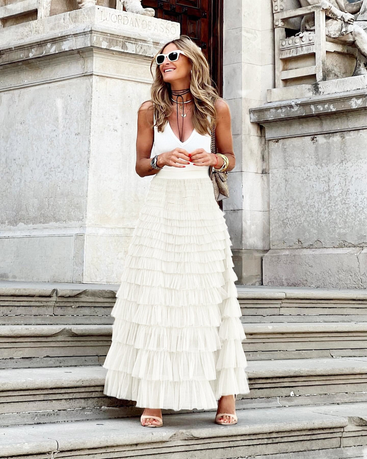 Marcella | Falda Maxi de Volantes en Capas, Elegante