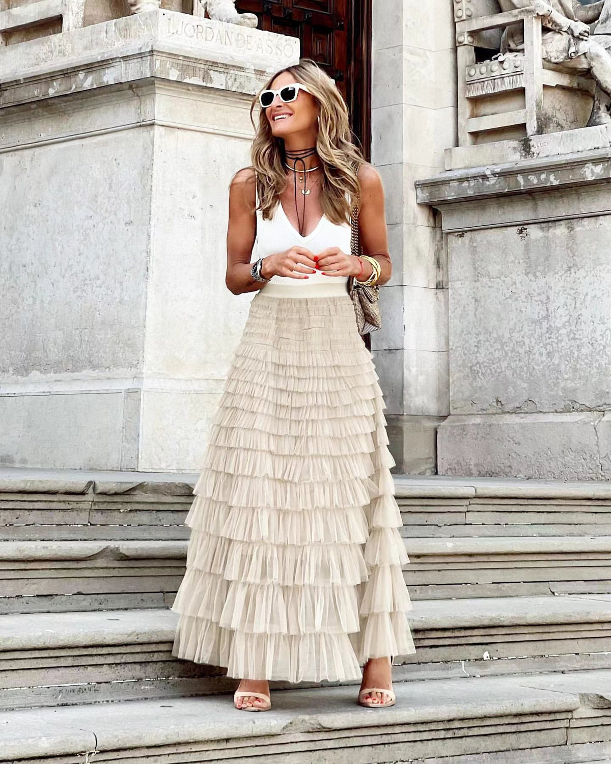 Marcella | Falda Maxi de Volantes en Capas, Elegante