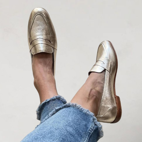 Hillary | Mocasines Patchwork Dorados, Originales