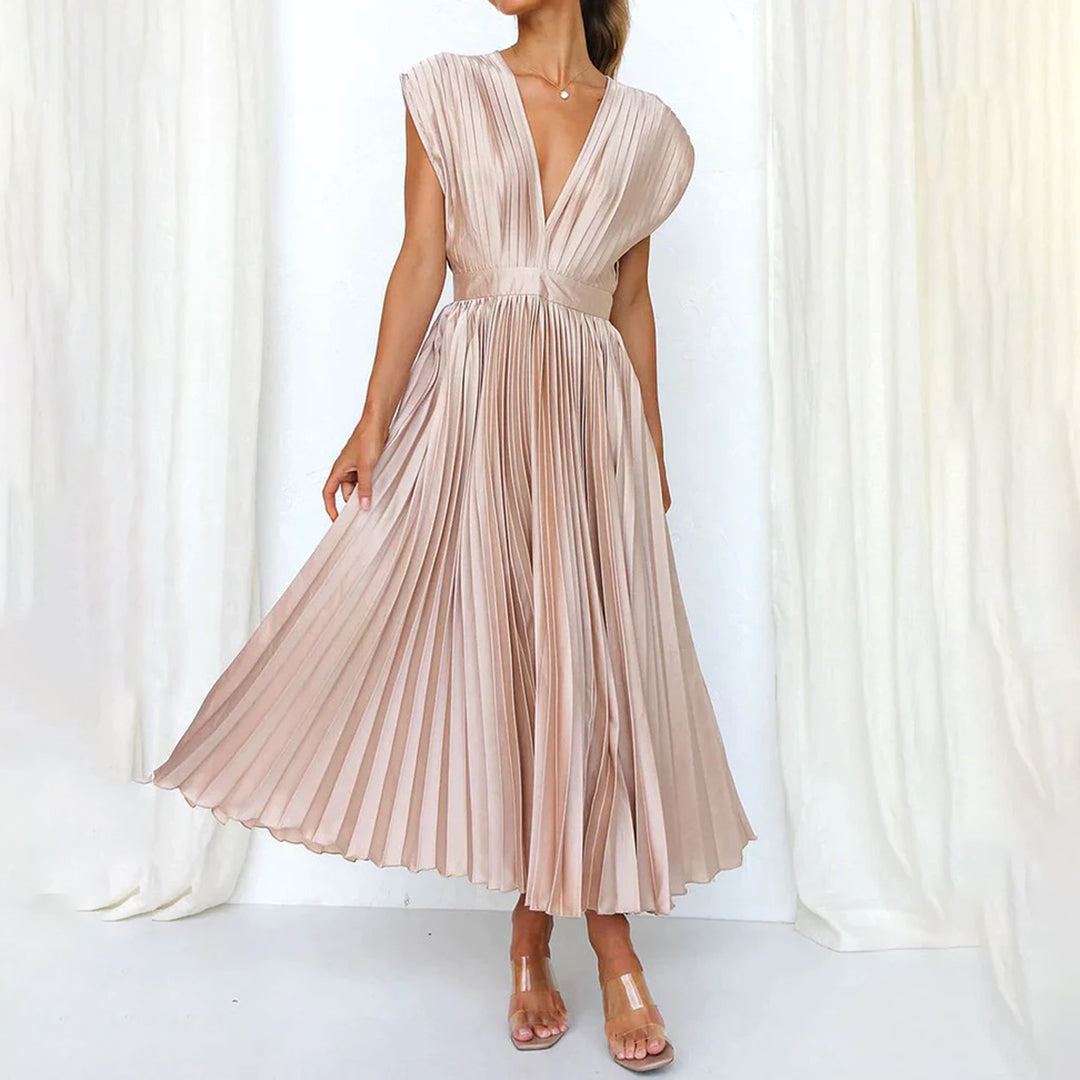 Marni | Vestido Midi Plisado con Escote en V, Elegante y Sofisticado